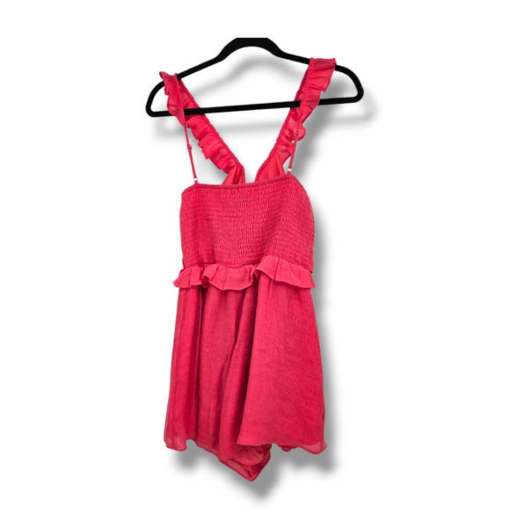 Do + Be Women's‎ Ruffle V Neck Crinkle Fabric Lightweight Romper Orange Size Med